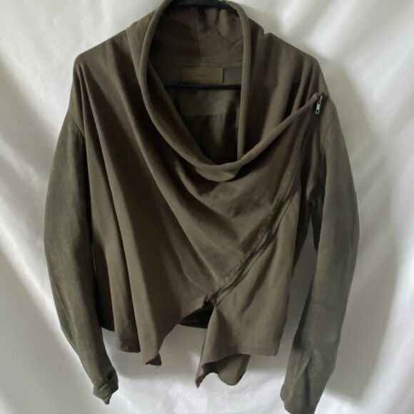 Blank NYC Jacket Womens L Green Faux Leather Drape Moto Boho Street Style - Picture 1 of 10